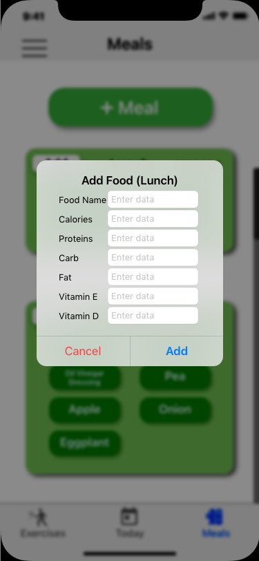 Editing a meal - digital mock up