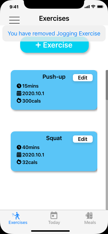 Exercise tab - digital mock up