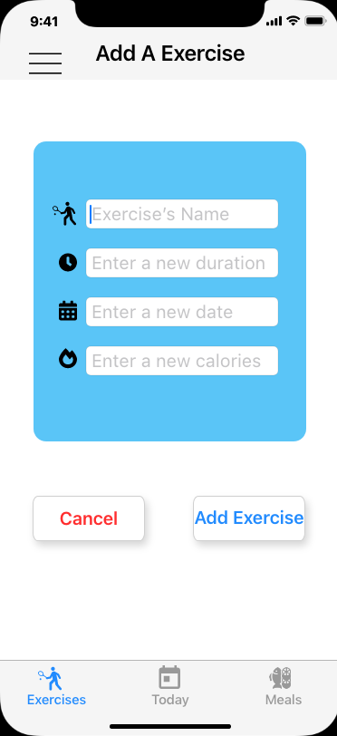 Adding an exercise - digital mock up