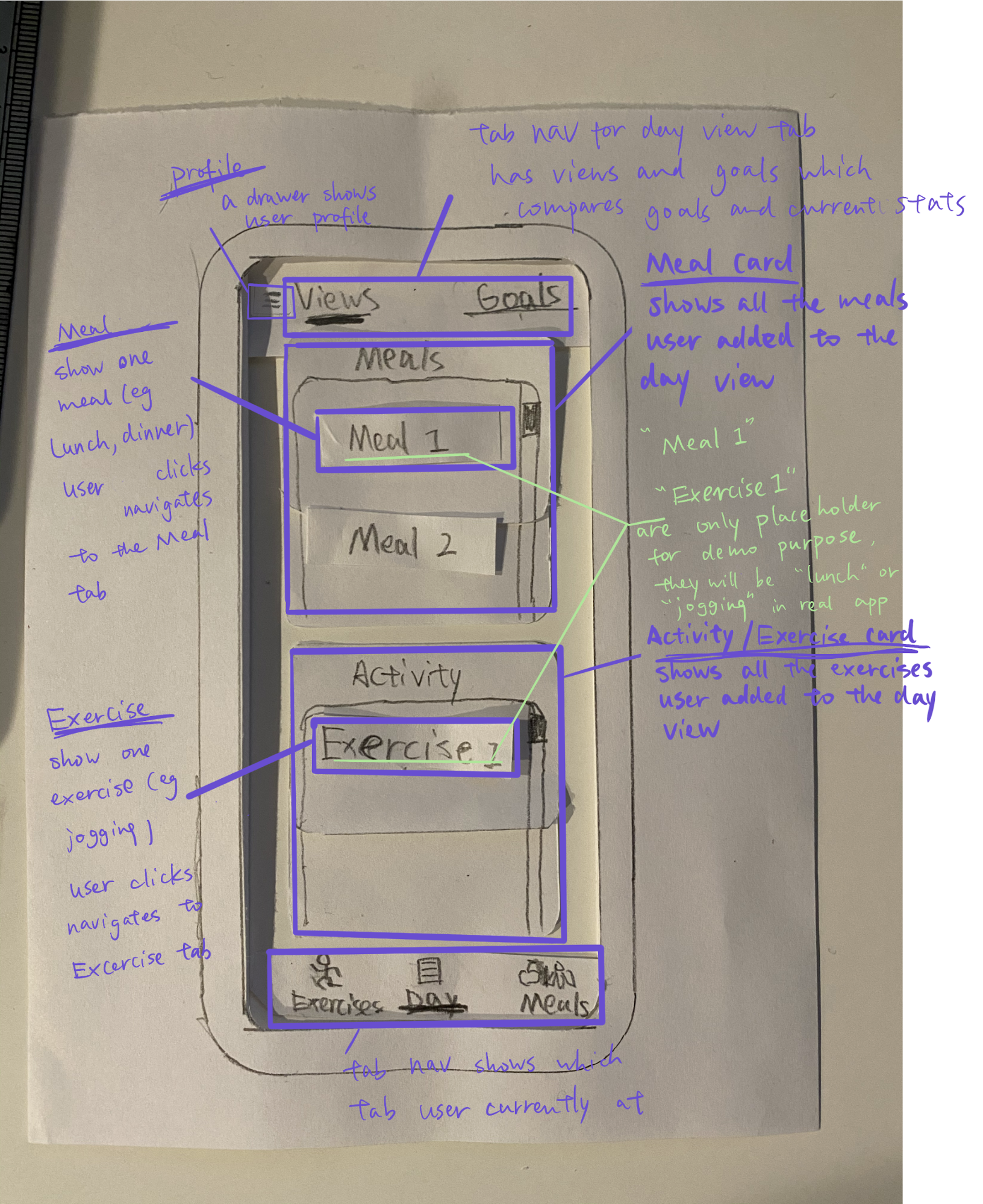 Home tab - paper prototype