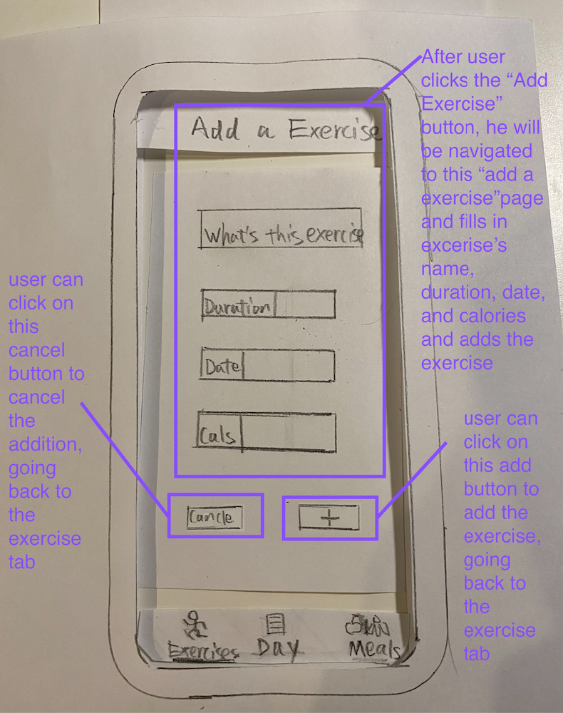 Adding an exercise - paper prototype